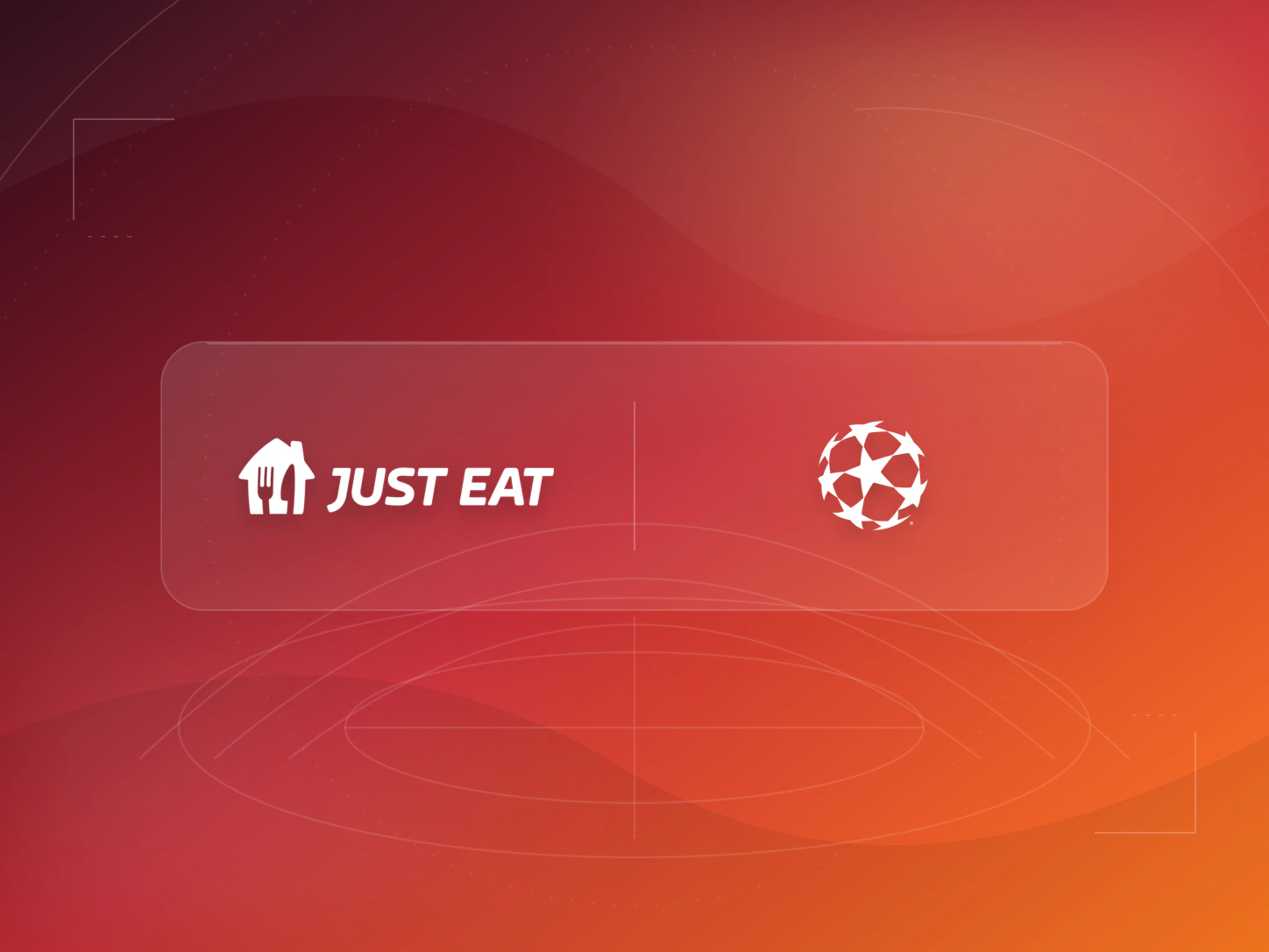 Portada abstracta de Just Eat x UEFA Champions League — Una experiencia a pie de campo, con los logotipos de Just Eat y UEFA Champions League.