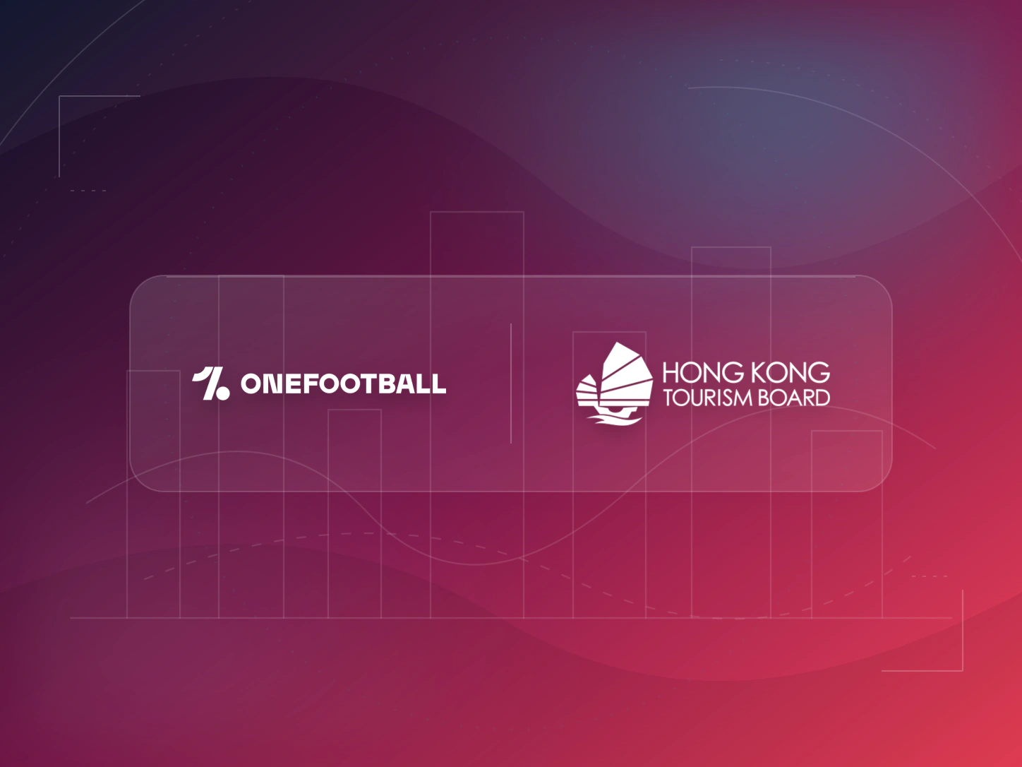Portada abstracta de OneFootball x Hong Kong Tourism Board — Hong Kong Football Festival, con los logotipos de OneFootball y Hong Kong Tourism Board.