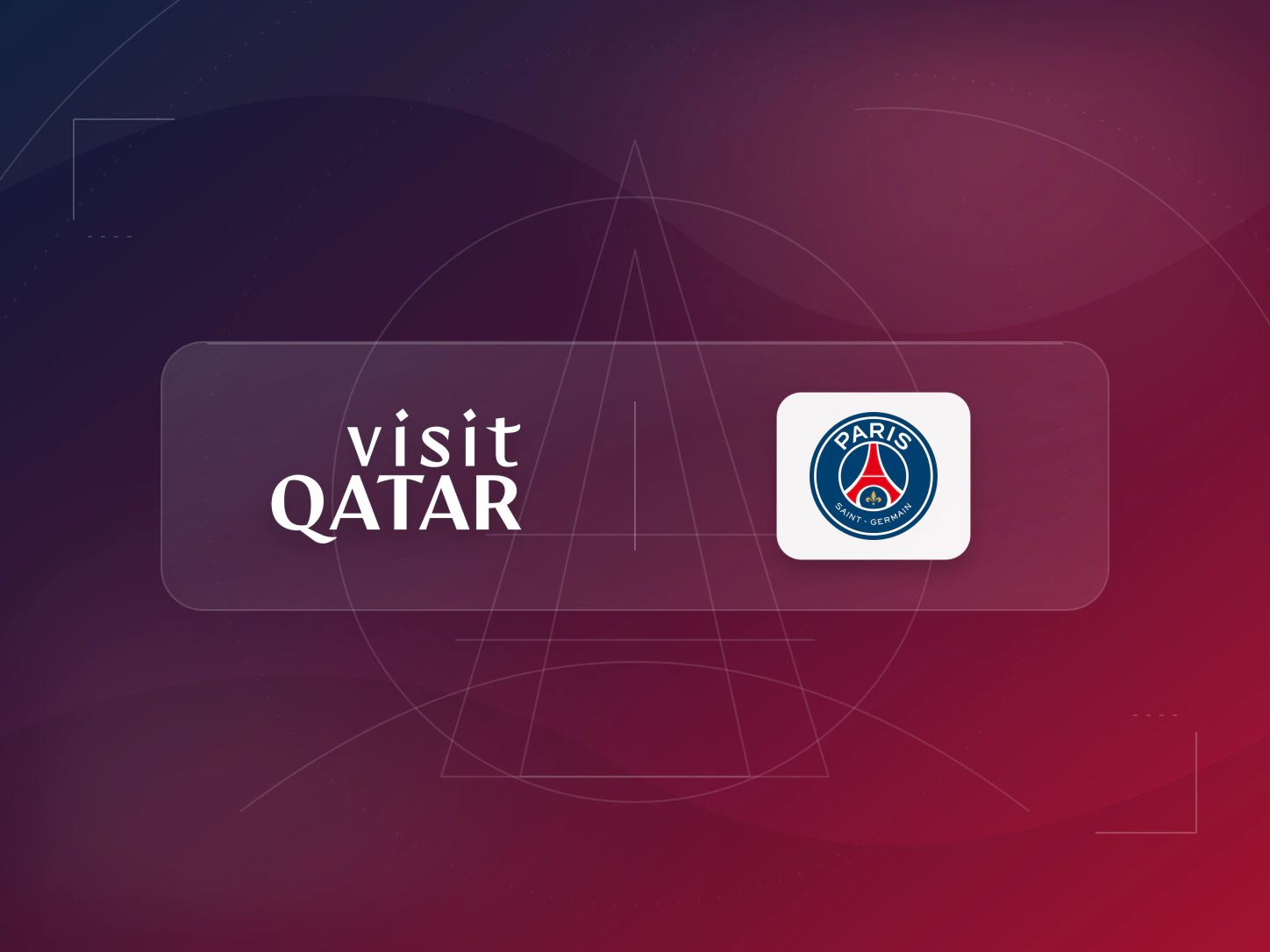 Portada abstracta de Visit Qatar x PSG — Activación de marca a través del fútbol, con los logotipos de Visit Qatar y Paris Saint-Germain.