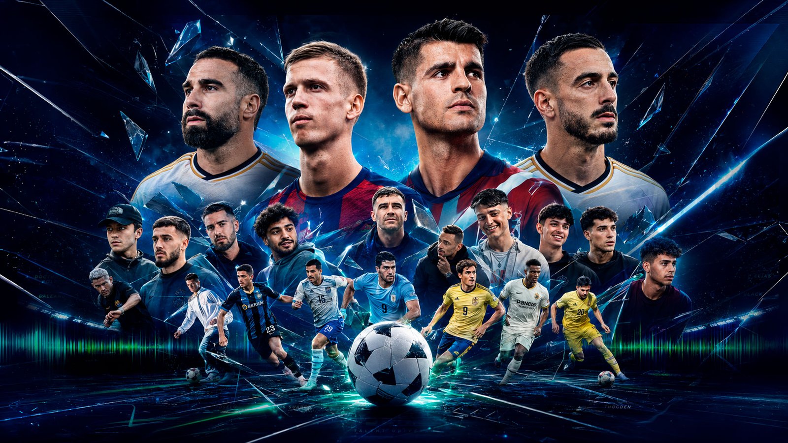 Universo Beiz Agency con futbolistas, creadores y campañas deportivas en una escena cinematográfica.